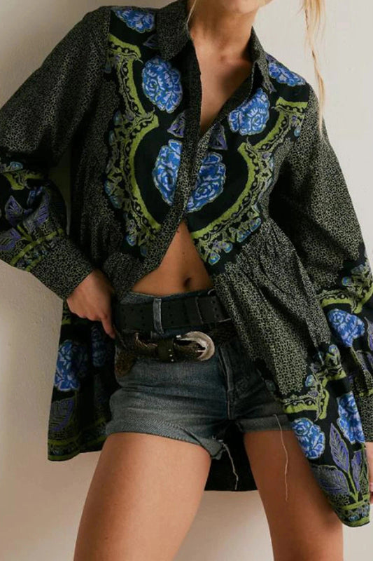Elegant Long Sleeve Floral Mini Dress