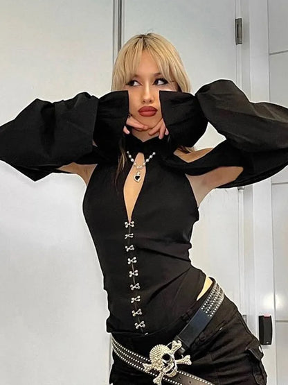 Off-Shoulder Hollow Out Corset Blouse