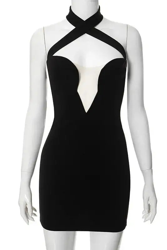 Halter Corset Mini Dress with Hollow Out Detail