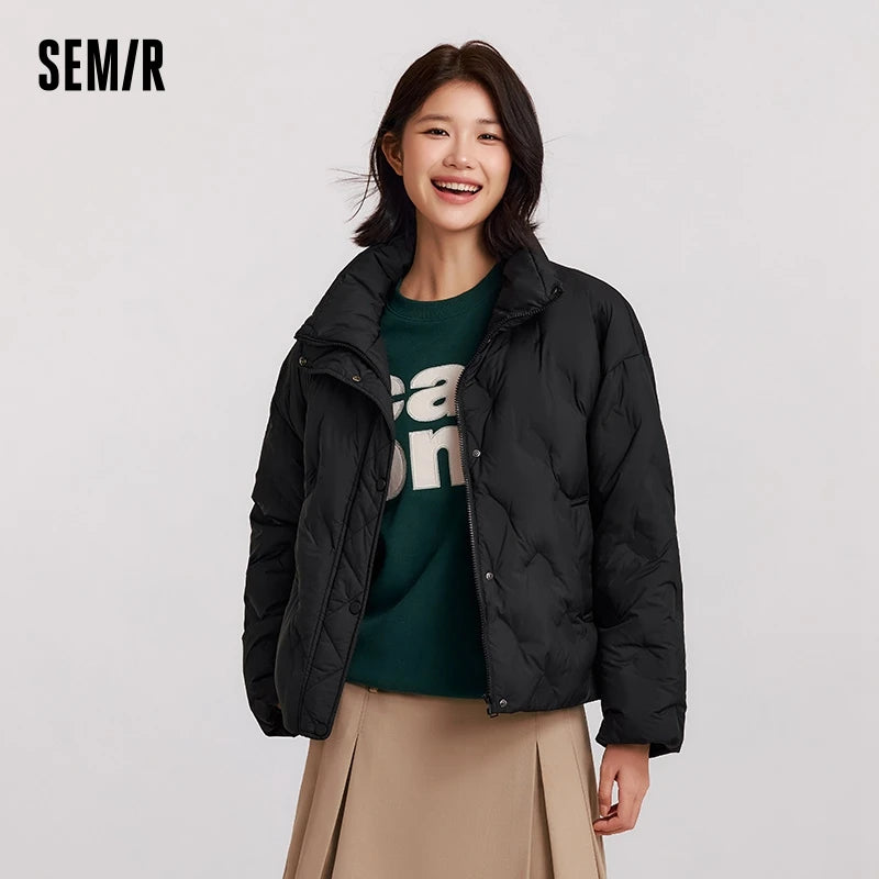 Down Jacket Women Thin Houndstooth Loose  New Winter Waterproof Windproof Stand-Up Collar Wear Down Jacket