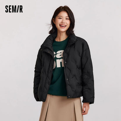 Down Jacket Women Thin Houndstooth Loose  New Winter Waterproof Windproof Stand-Up Collar Wear Down Jacket