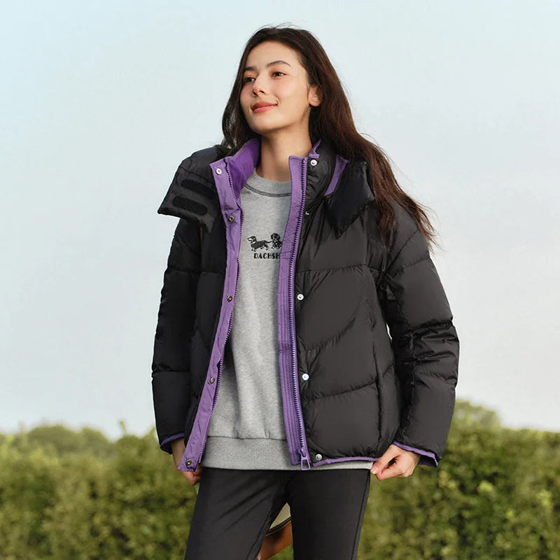 Down Jacket Women Loose Contrasting Colors  New Winter Hooded Puffer Jacket Trendy Personality Fashionable