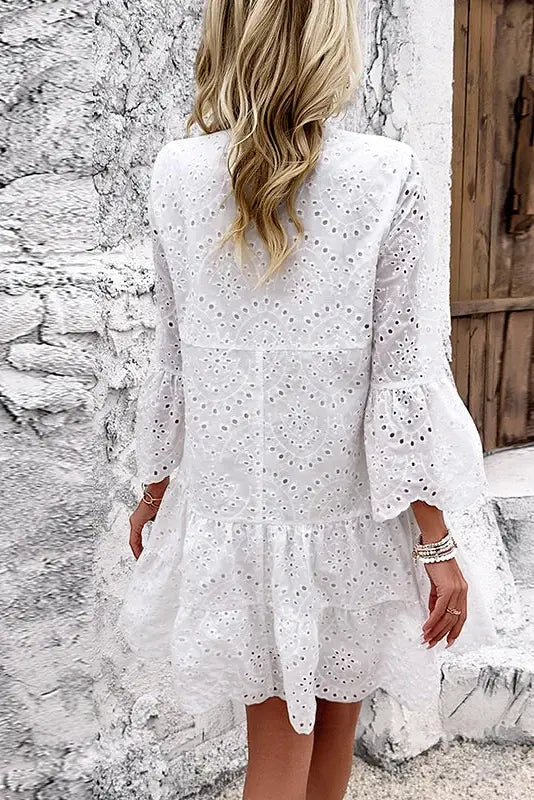 Lace Mini Dress with Elegant Hollow Out Detail