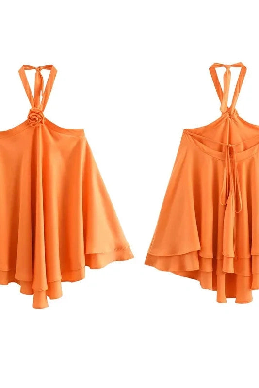 Sleeveless Mini Dress with Straps and High Waist