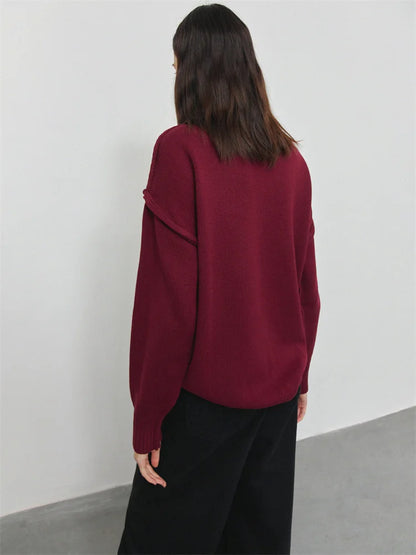Winter Knit Turtleneck Pullover Female Clothes Loose Casual Ribbed Patchwork Long Sleeve Oversized Sweater Women Knitwear