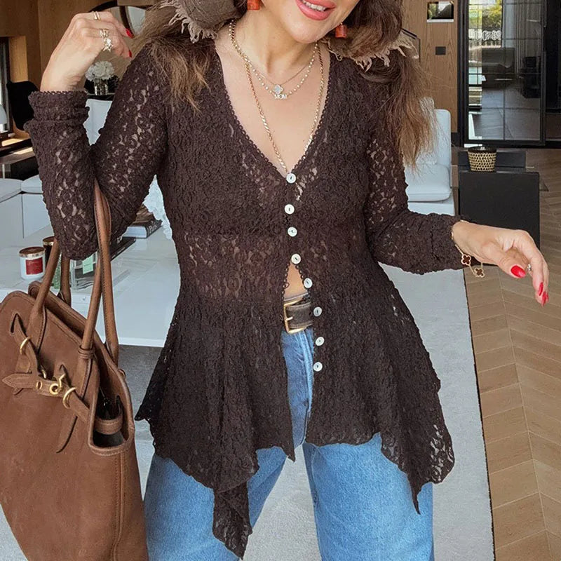 Deep V-Neck Mesh Top