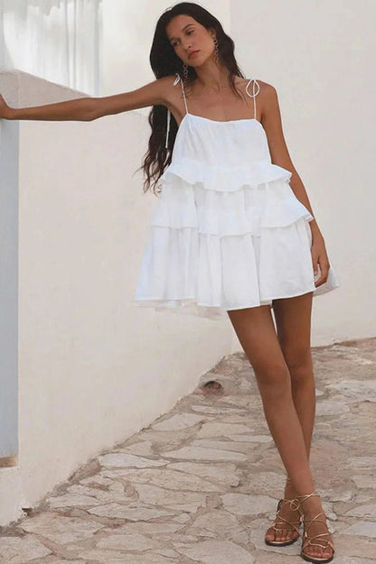 Sleeveless A-Line Backless High Waist Mini Dress with Straps