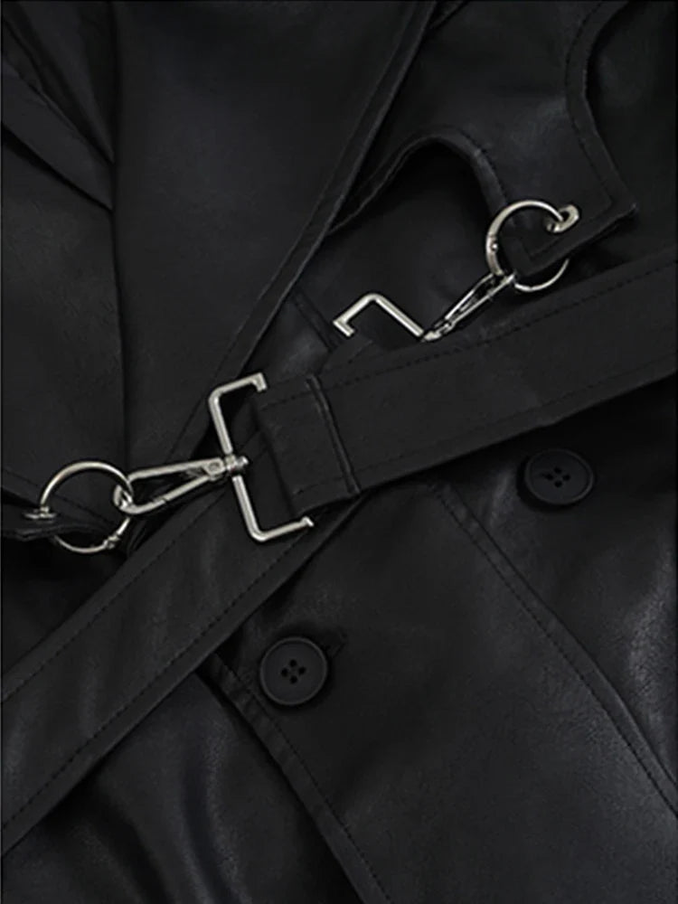 Loose Fit Long PU Leather Long Coat