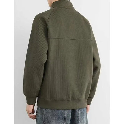 Stand-up Collar Pullover Sweatshirts Half Zipper Y2K Vintage Hoody Casual Preppy Korean Loose Clothes man top