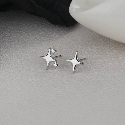 Asymmetric Four-pointed Star Earrings for Women Silver Fairy Stud Jewelry