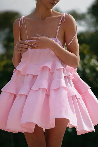 Sleeveless A-Line Backless High Waist Mini Dress with Straps