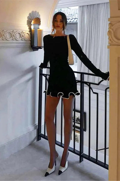 Elegant Slim Fit Mini Dress with Long Sleeves