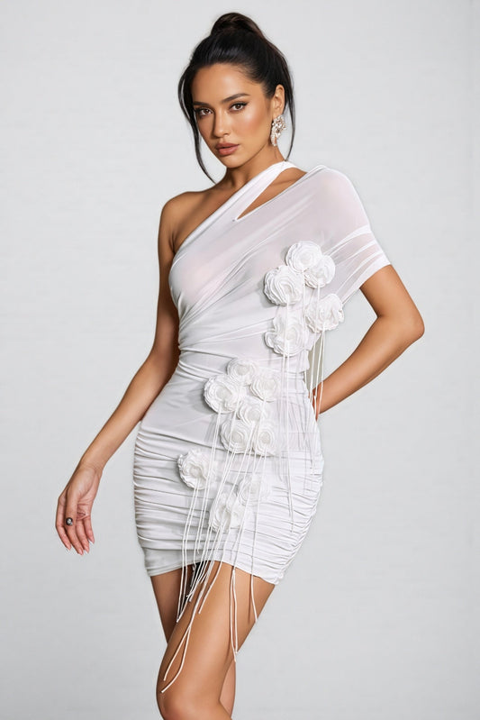 Parilk Mesh 3D Flower Mini Dress