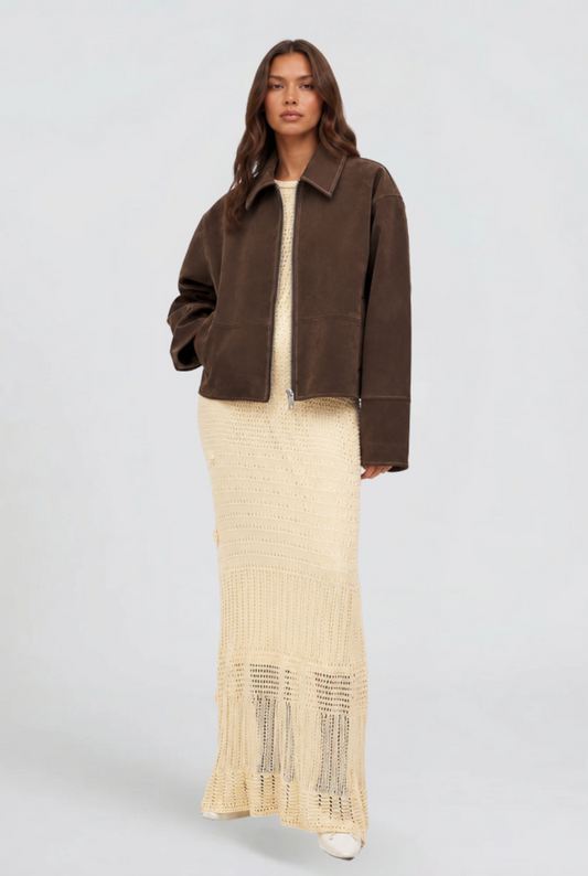 Savannah Cropped Zip Suede Jacket