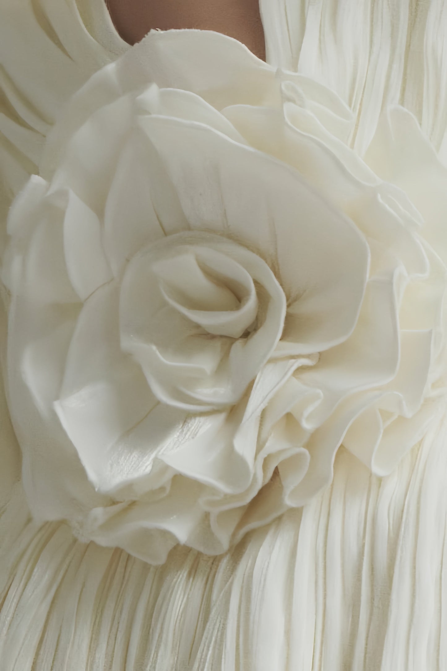 Clark White 3D Flower Pleated Mini Dress