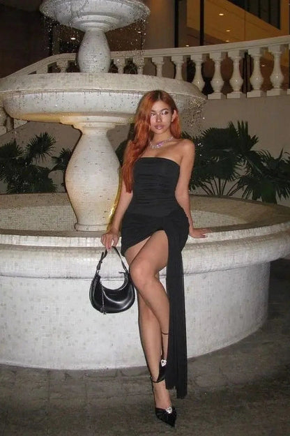 Strapless Bodycon Pleated Backless Mini Dress