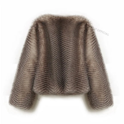 Luxury Brand Furry Cropped Faux Fur Coat Women Winter  Iconic Street Fashion Week Girls Fluffy Short Fur Jacket