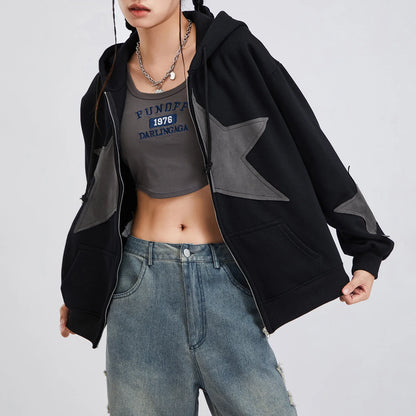 Star Print Drawstring Hoodie