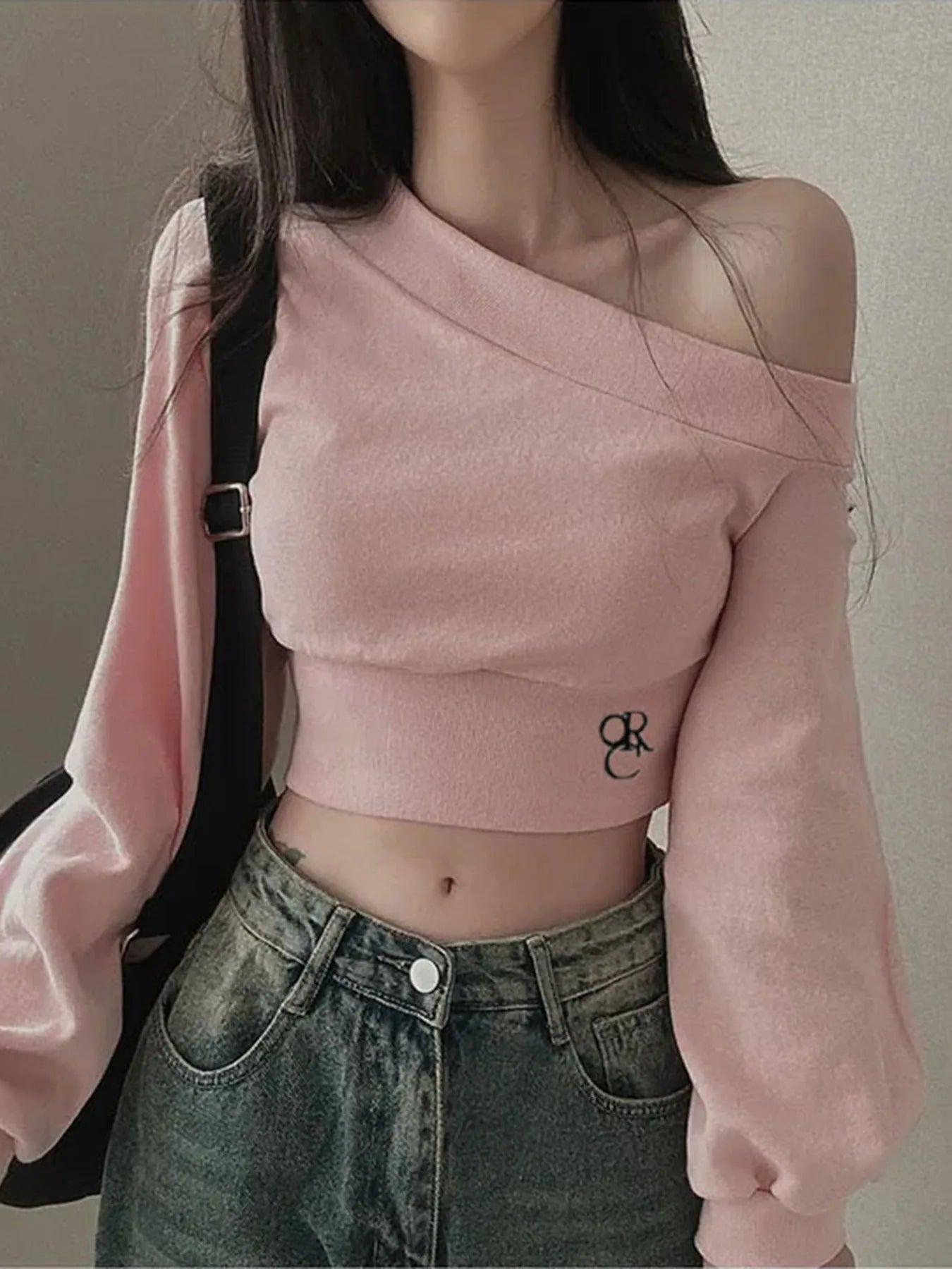 Fashion Trendy Women¡¯s Top Tees Long Sleeve Simple Skew Collar Solid One-Shoulder Comfortable Blouses Causal