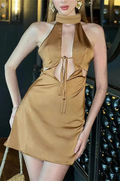 V-Neck Satin Mini Dress