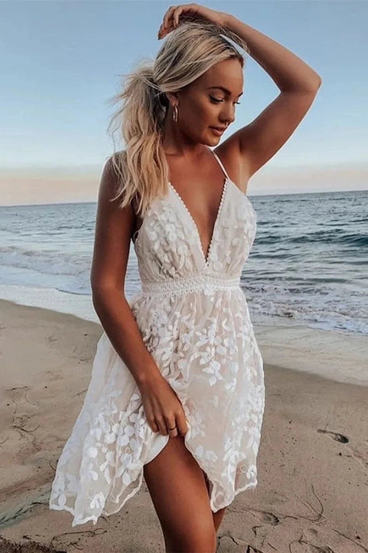 Spaghetti Strap V-Neck Backless Mini Dress