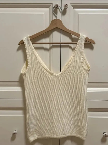 Retro Deep V Neck Crop Top Y2k Ruffle Vintage Tank Tops WoTie Up Bow Knitted Woman Backless Cute Tops New