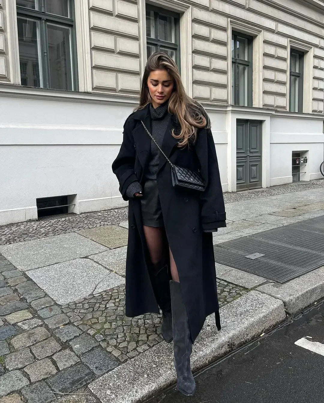 Fashion Double Breasted Women's Woolen Overcoat Elegant Lapel Long Sleeve Jacket With Belt Female New Commute Outerwear