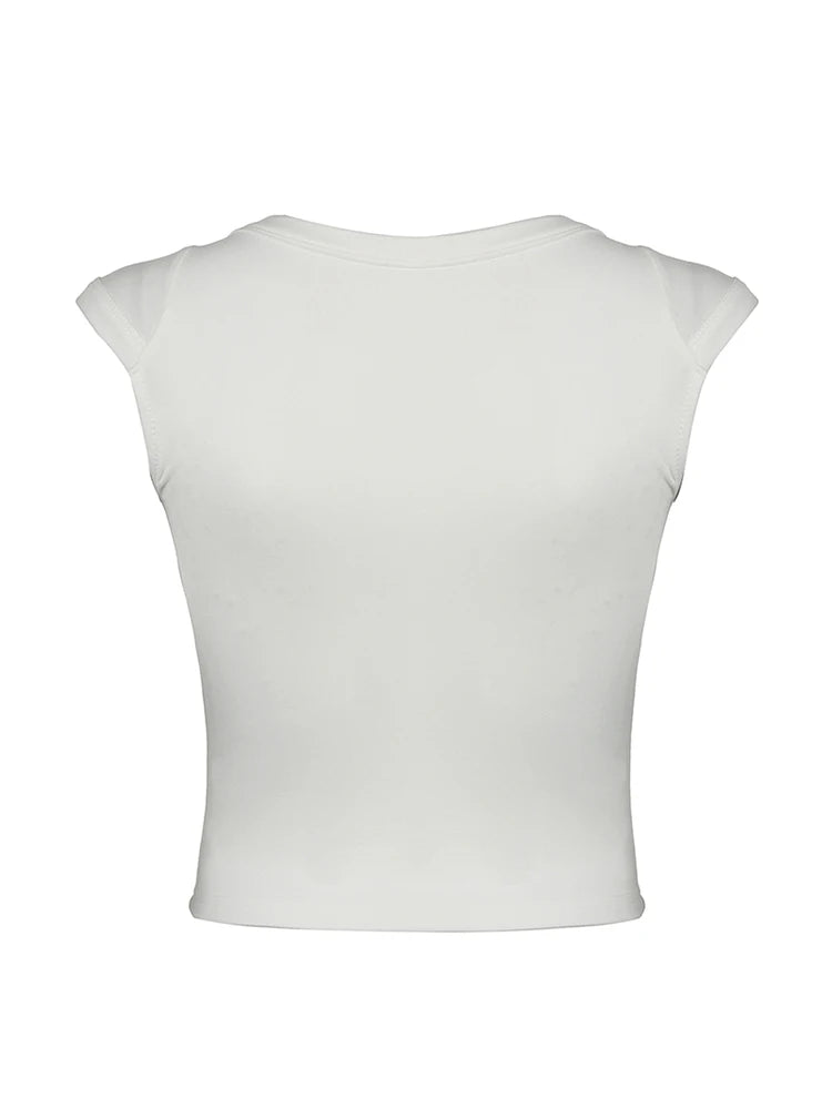 White Solid Basic Slim Low Bust V Neck Crop Tees Women Black Simple Fashion Short Sleeve Summer T Shirt