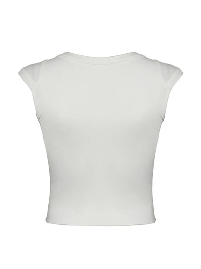 White Solid Basic Slim Low Bust V Neck Crop Tees Women Black Simple Fashion Short Sleeve Summer T Shirt