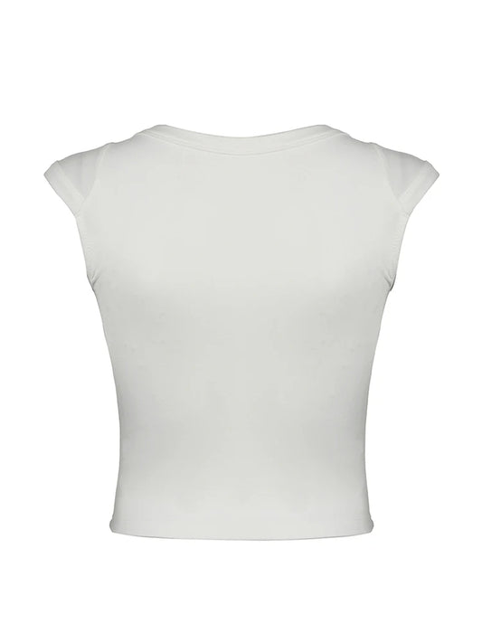 White Solid Basic Slim Low Bust V Neck Crop Tees Women Black Simple Fashion Short Sleeve Summer T Shirt