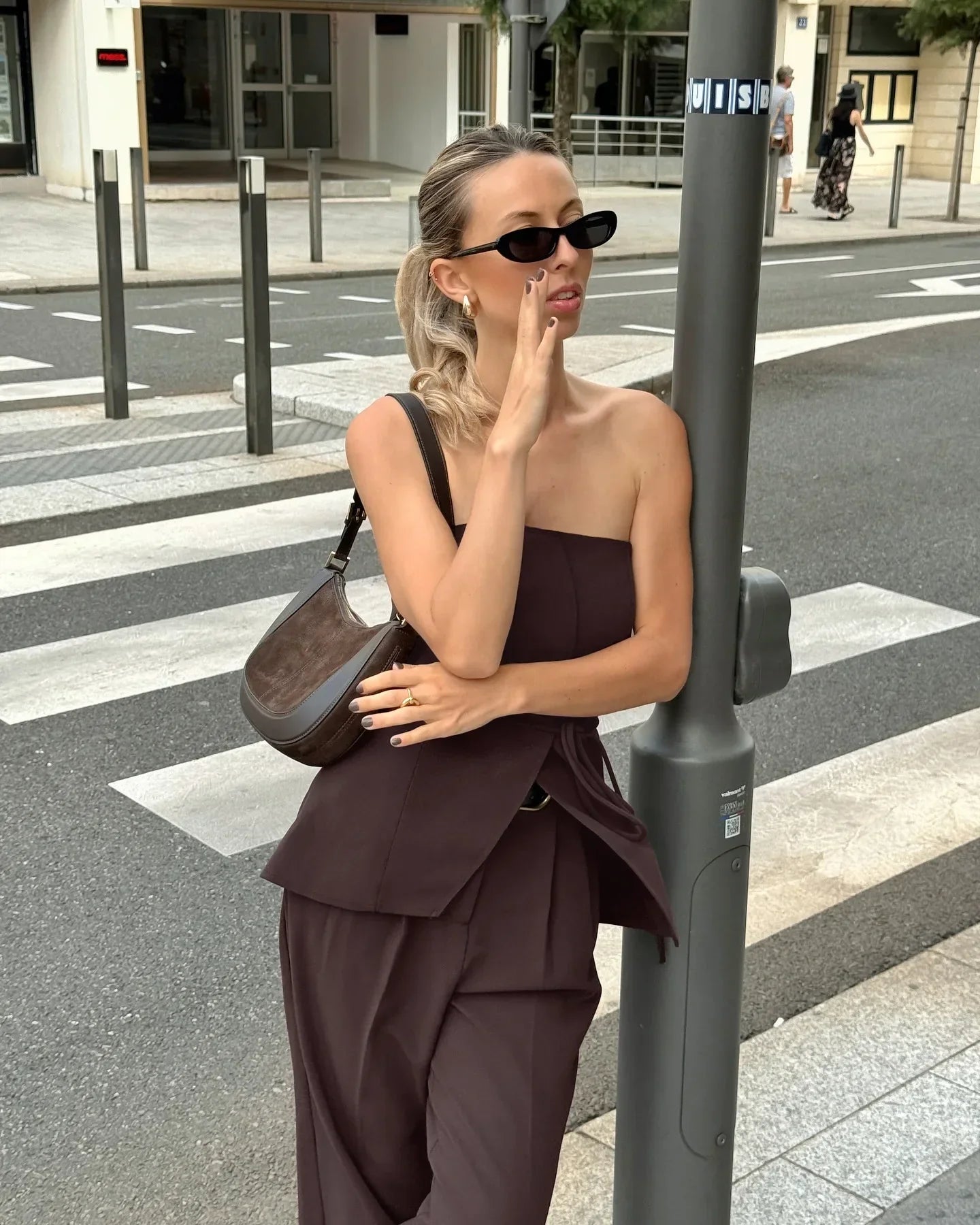 Vintage Solid Pants Sets Women Summer Off Shoulder Lace-up Tube Top+Wide Leg Trouser 2025 New Fashion Simple Elegant 2 Piece Set