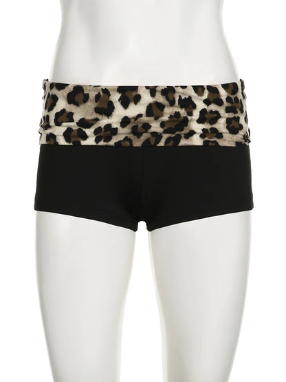 Contrast Patchwork Leopard Low Waist Slim Sexy Booty Shorts Womens Baddie Outfits