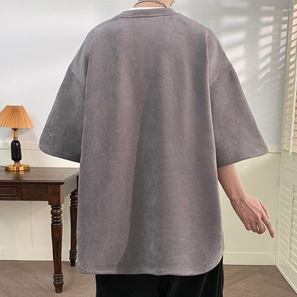Roland Suede Watermark Short Sleeve T-shirt Korean Style Baggy Y2k Casual Tops M-5X Round Neck Tees