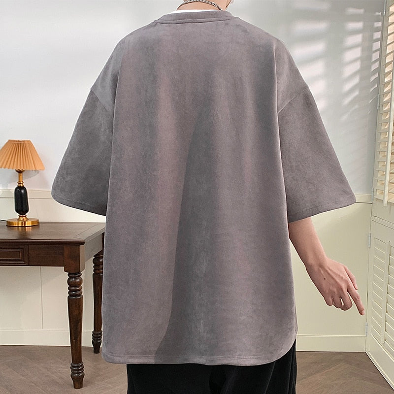 Roland Suede Watermark Short Sleeve T-shirt Korean Style Baggy Y2k Casual Tops M-5X Round Neck Tees