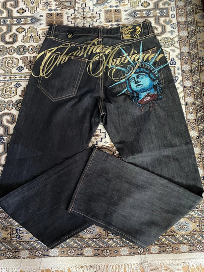 Embroidered High-Waist Wide Leg Pants