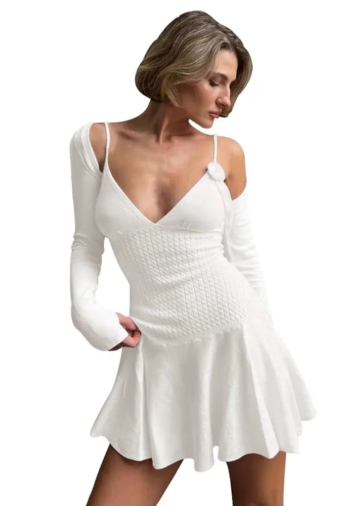 Ribbed Halter Mini Dress with Floral Print