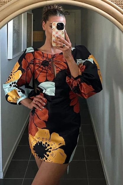 O Neck Long Sleeve Mini Dress