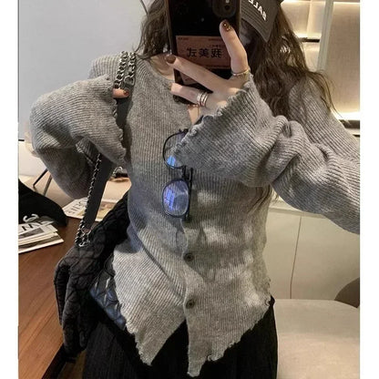 Autumn Hotsweet Long Sleeve Single Breasted Ladies Cardigans Women Gyaru Solid Color Knitting Casual O-Neck Sexy Sweater