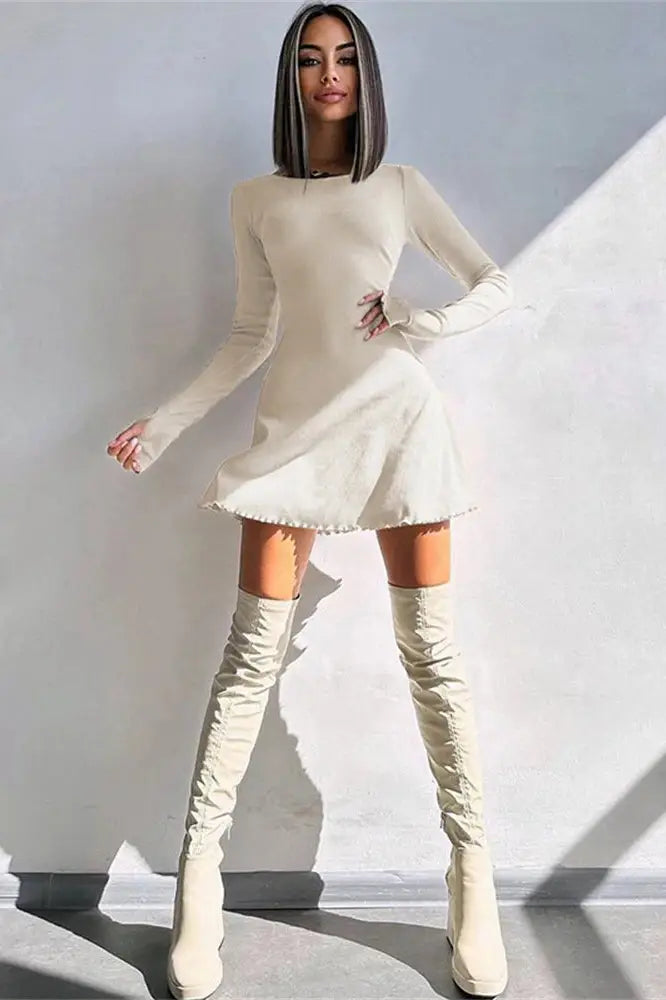 Ruffled Lace-Up Mini Dress