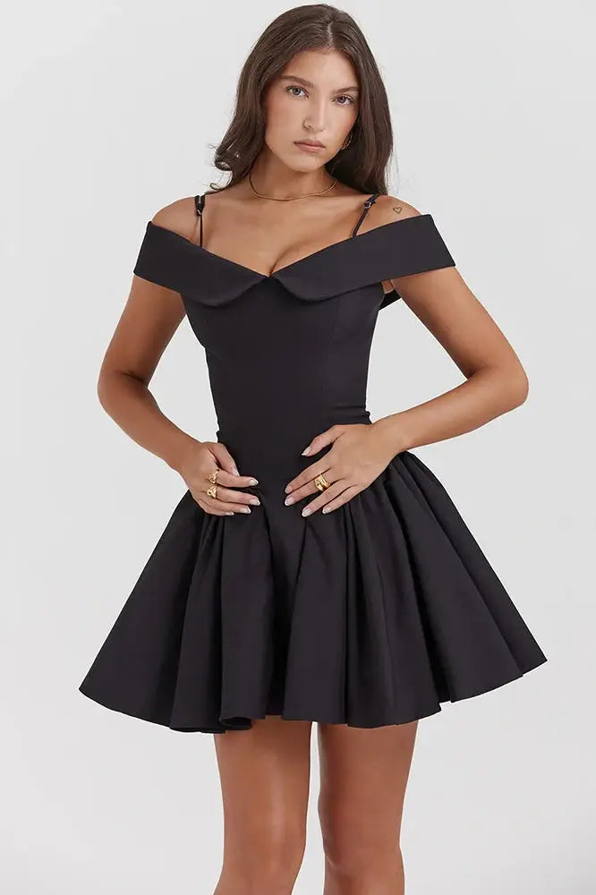 Off-Shoulder Mini Dress with Spaghetti Straps