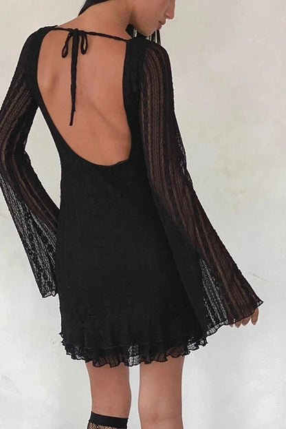 Lace Long Sleeve Mini Dress with Open Back