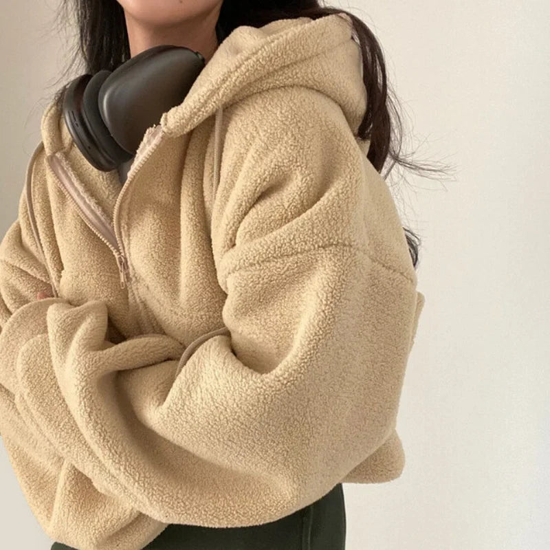 Lamb Fur Velvet Trim Coat