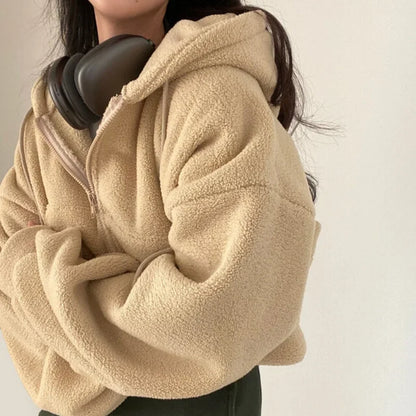 Lamb Fur Velvet Trim Coat