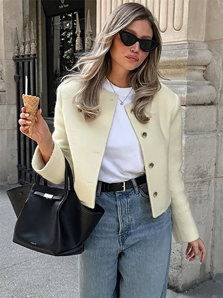 Casual Fashion Long Sleeve Cardigan Coat For Women Patchwork Elegant Slim Solid Cropped Top Streetwear Women’s Outwear New
