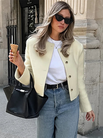 Casual Fashion Long Sleeve Cardigan Coat For Women Patchwork Elegant Slim Solid Cropped Top Streetwear Women’s Outwear New