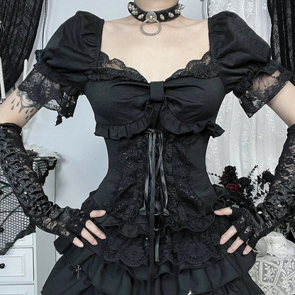 Lace Trim Puff Sleeve Blouse