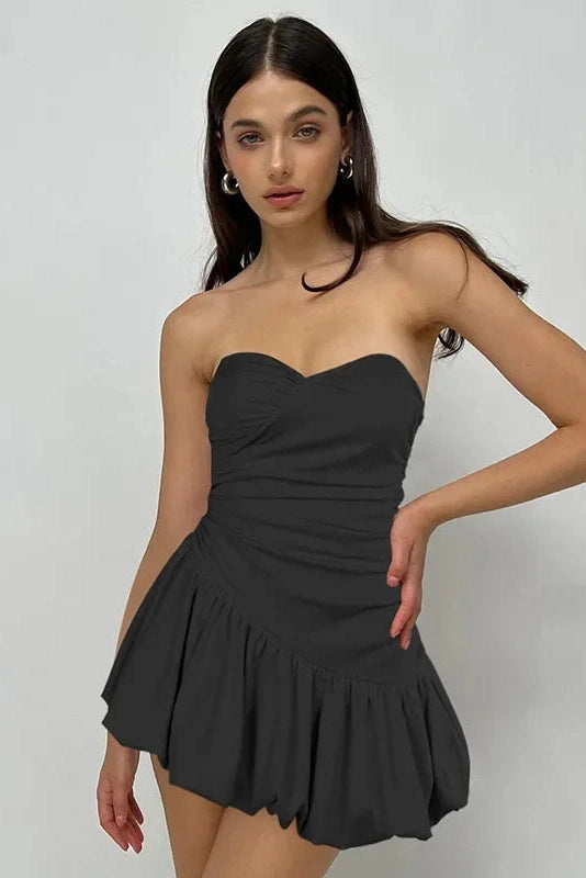 Strapless Sleeveless High Waisted A-Line Mini Dress