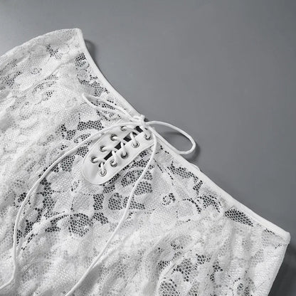 Long Sleeve Streetwear White Lace Dress For Women Slash Neck Outfits See Through Fashions Vestidos Elegantes Para Mujer Ruffles