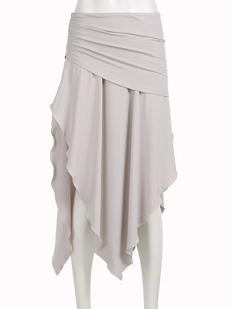 Solid High Waisted Asymmetrical Long Skirts Women Summer Holiday Vacation Clothing