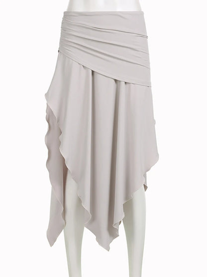 Solid High Waisted Asymmetrical Long Skirts Women Summer Holiday Vacation Clothing